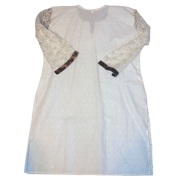 Unbranded Size XXL Indian Long Sleeve Lace Detail Embroidered Split V Neck Dress - Picture 2 of 5